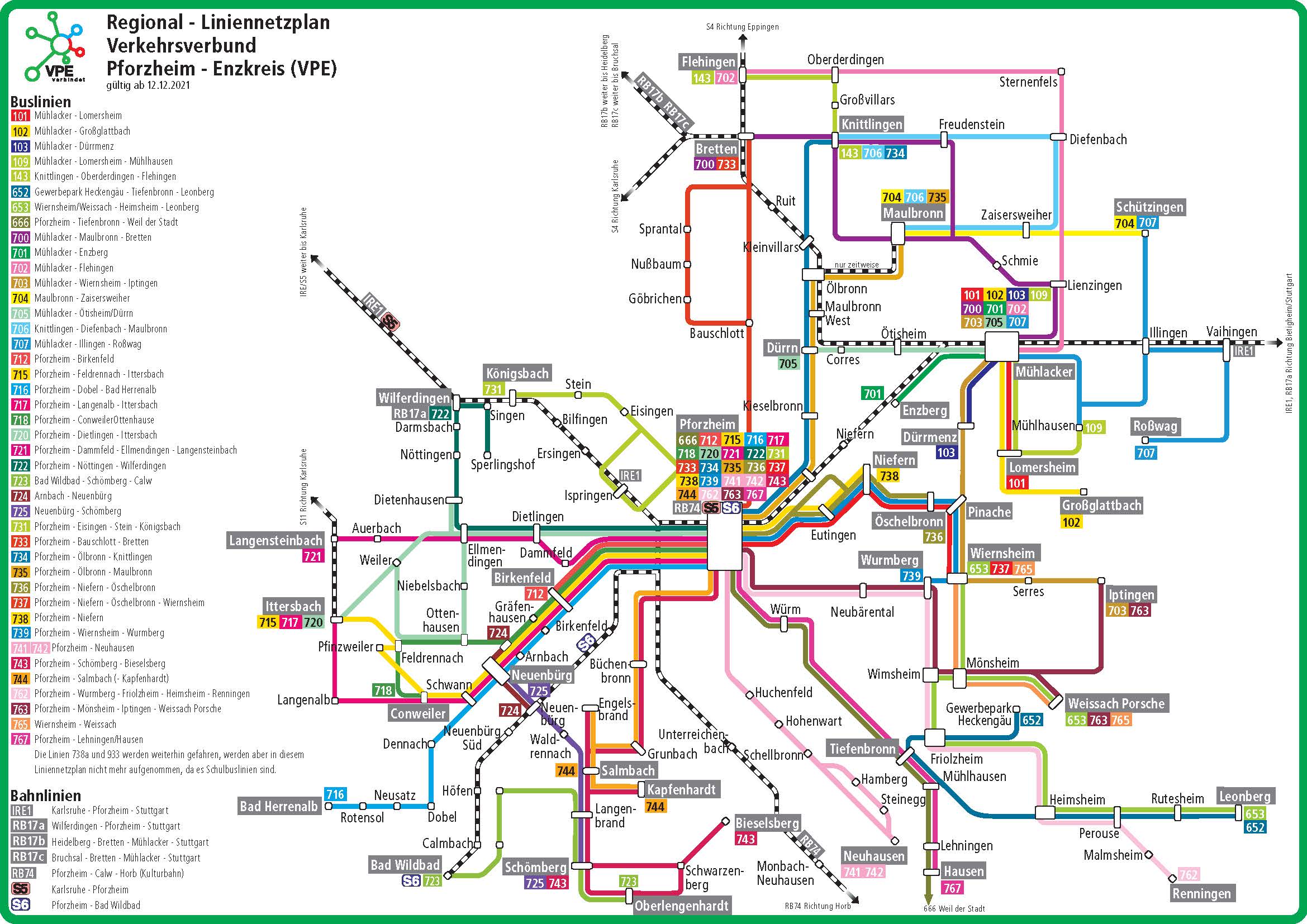 Regional - Liniennetzplan Verkehrsverbund Pforzheim - Enzkreis