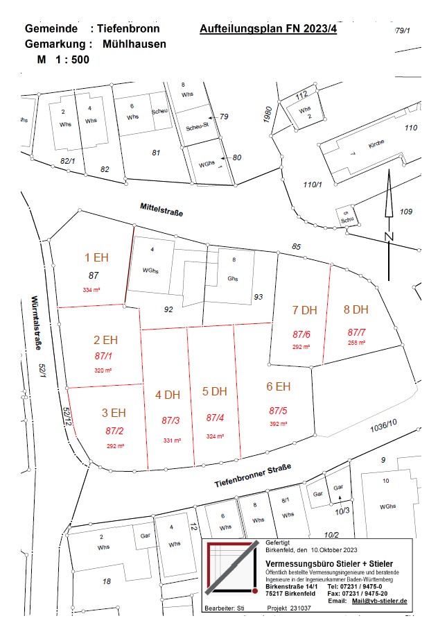 Bild der Grundstückseinteilung der Ortsmitte Mühlhausen